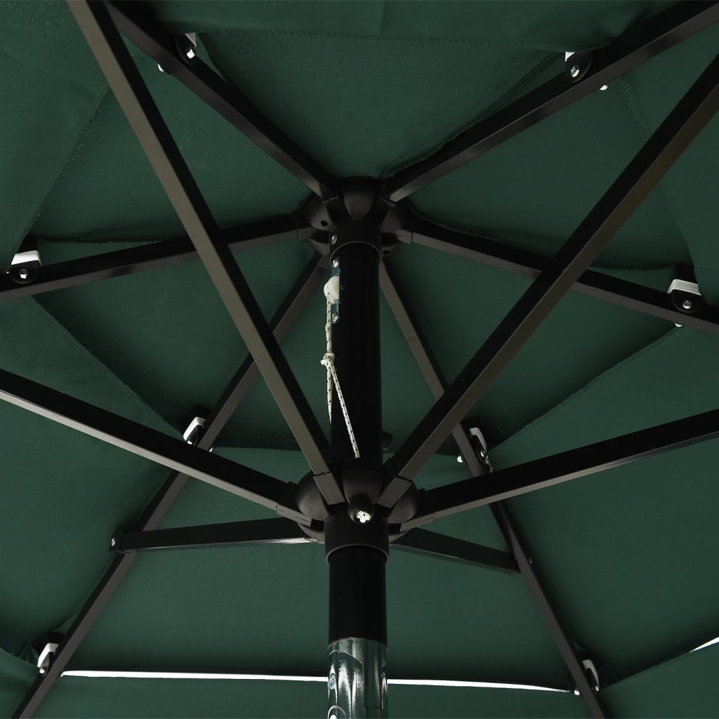 vidaXL Umbrelă de grădină cu 3 niveluri, stâlp aluminiu, verde, 2 m