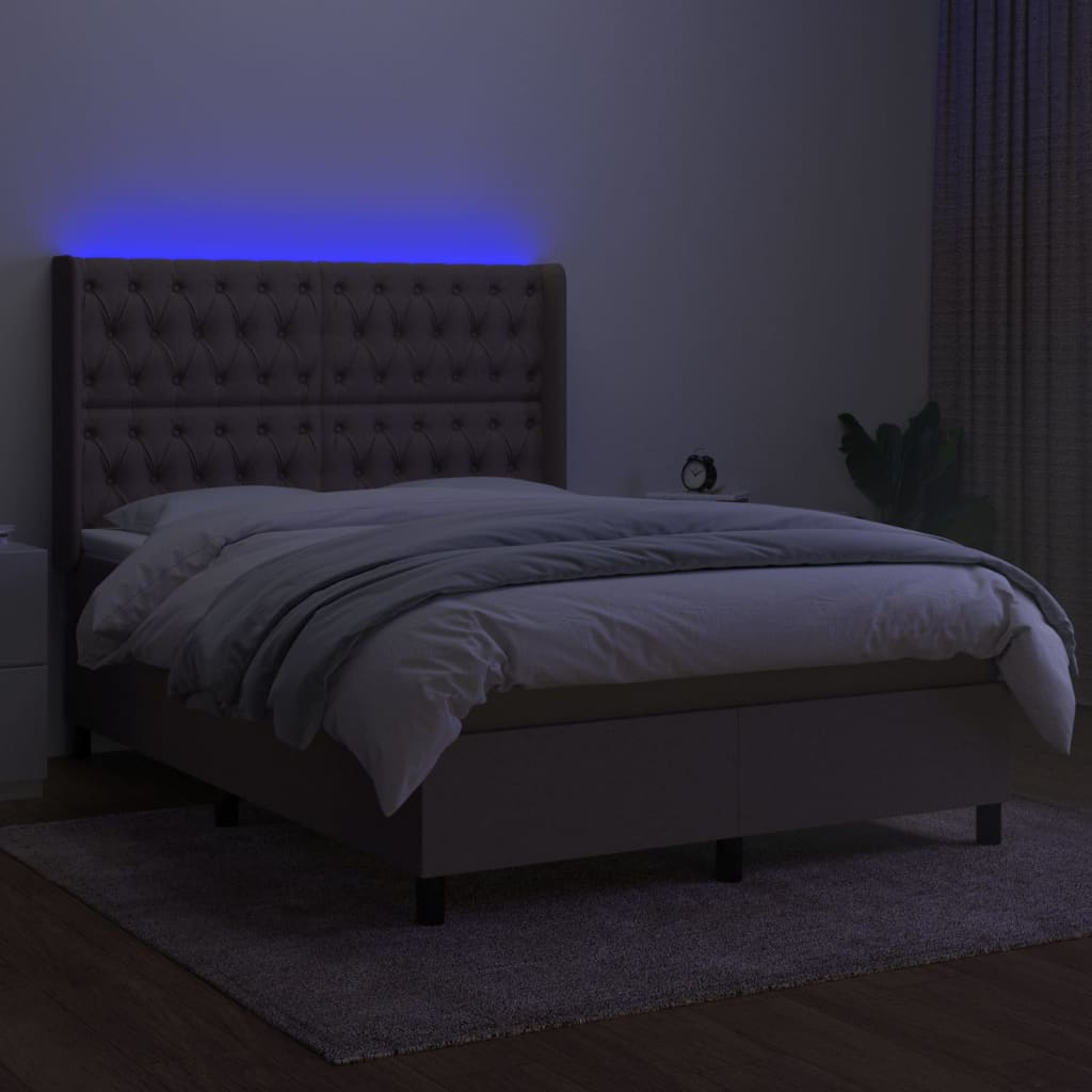 vidaXL Pat cu arcuri, saltea și LED, gri taupe, 140x190 cm, textil vidaXL Pat cu arcuri, saltea și LED, gri taupe, 140x190 cm, textil