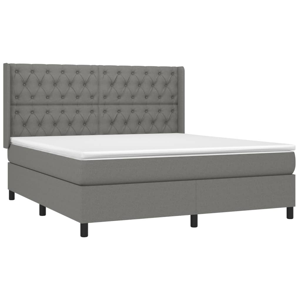 vidaXL Pat cu arcuri, saltea și LED, gri închis, 160x200 cm, textil