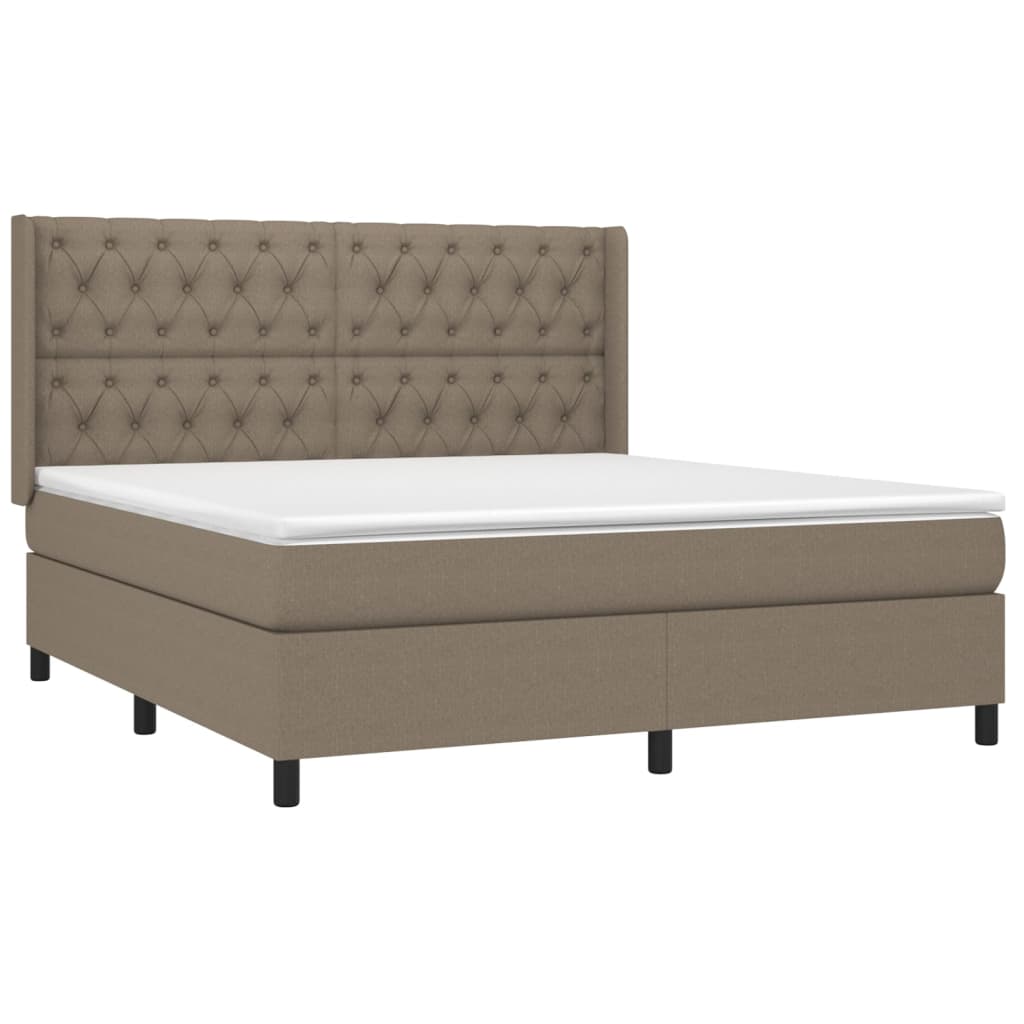 vidaXL Pat cu arcuri, saltea și LED, gri taupe, 160x200 cm, textil vidaXL Pat cu arcuri, saltea și LED, gri taupe, 160x200 cm, textil