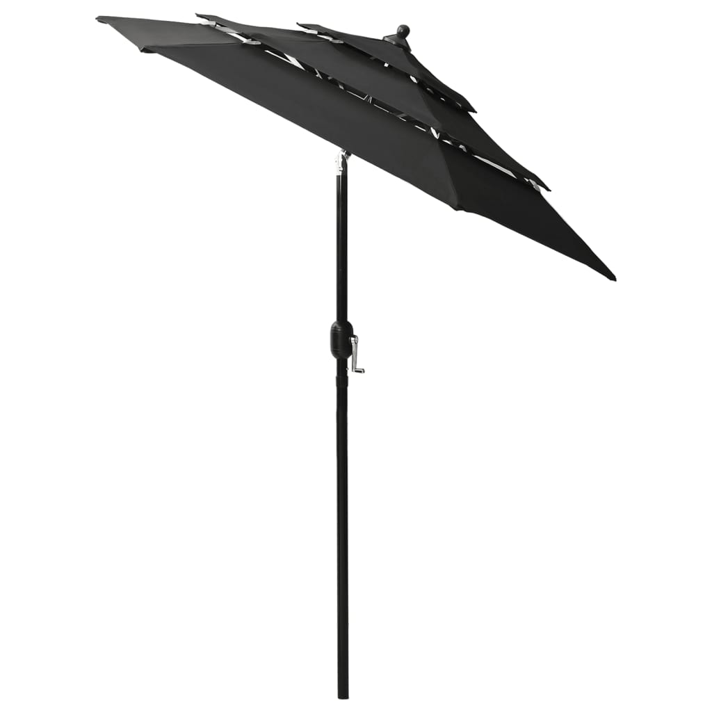 vidaXL Umbrelă de grădină cu 3 niveluri, stâlp aluminiu, negru, 2 m