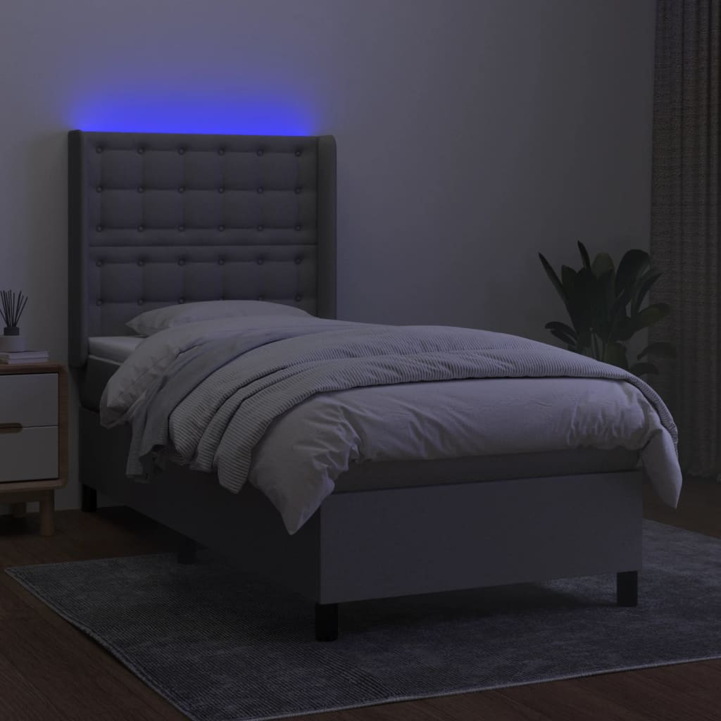 vidaXL Pat cu arcuri, saltea și LED, gri deschis, 80x200 cm, textil