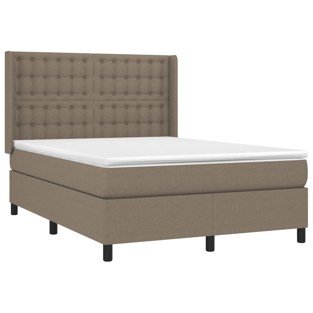vidaXL Pat cu arcuri, saltea și LED, gri taupe, 140x190 cm, textil vidaXL Pat cu arcuri, saltea și LED, gri taupe, 140x190 cm, textil