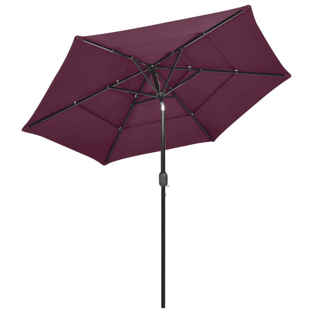 vidaXL Umbrelă grădină 3 niveluri, stâlp aluminiu, roșu bordo, 2,5 m