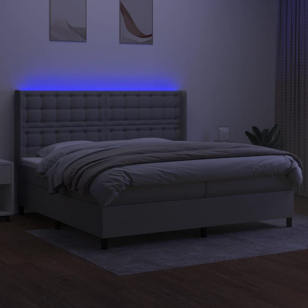 vidaXL Pat cu arcuri, saltea și LED, gri deschis, 200x200 cm, textil
