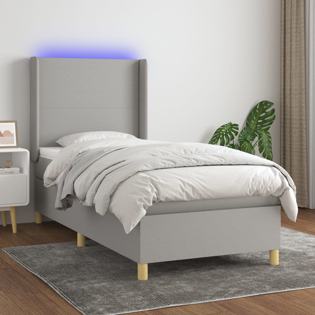 vidaXL Pat cu arcuri, saltea și LED, gri deschis, 80x200 cm, textil vidaXL Pat cu arcuri, saltea și LED, gri deschis, 80x200 cm, textil