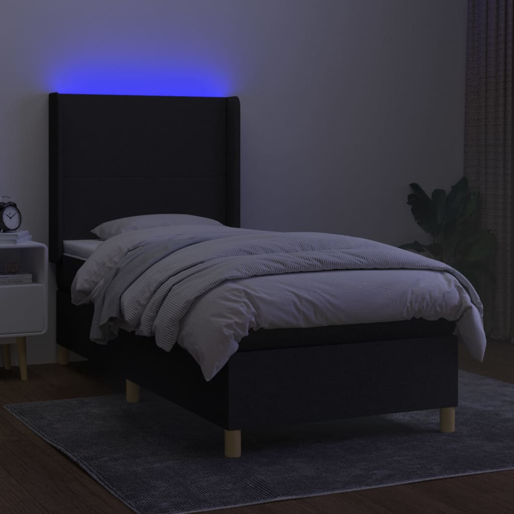 vidaXL Pat cu arcuri, saltea și LED, negru, 80x200 cm, textil