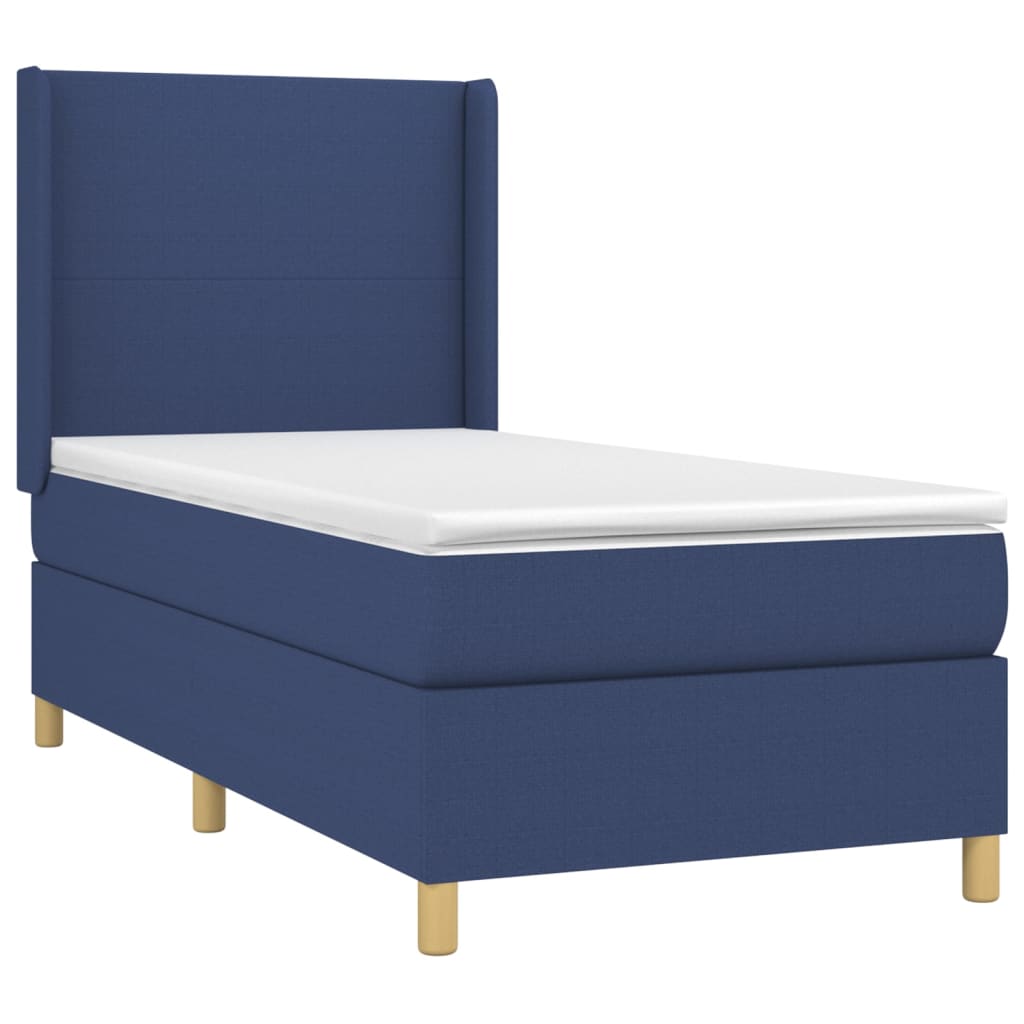 vidaXL Pat cu arcuri, saltea și LED, albastru, 90x190 cm, textil