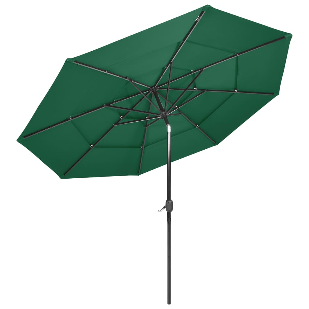 vidaXL Umbrelă de grădină cu 3 niveluri, stâlp aluminiu, verde, 3 m