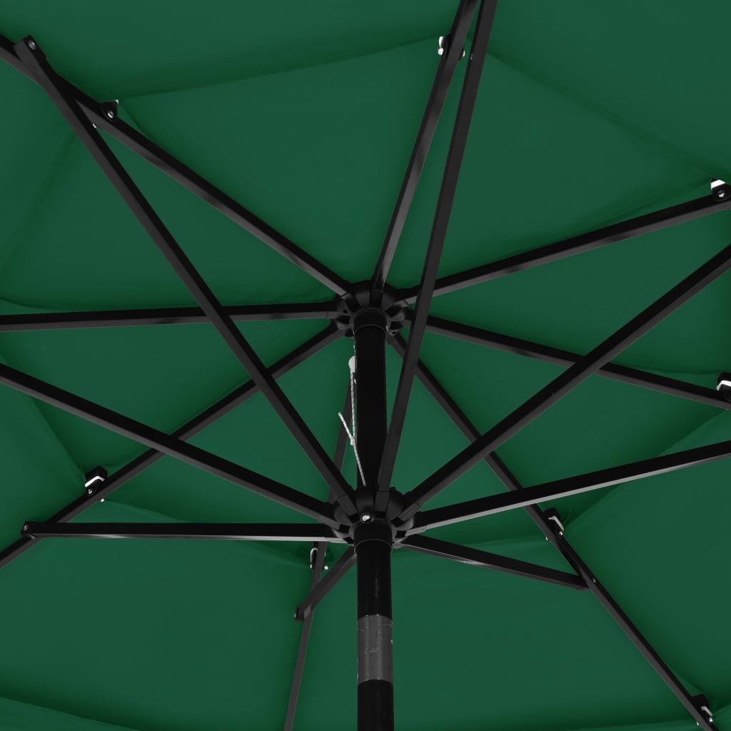 vidaXL Umbrelă de grădină cu 3 niveluri, stâlp aluminiu, verde, 3 m
