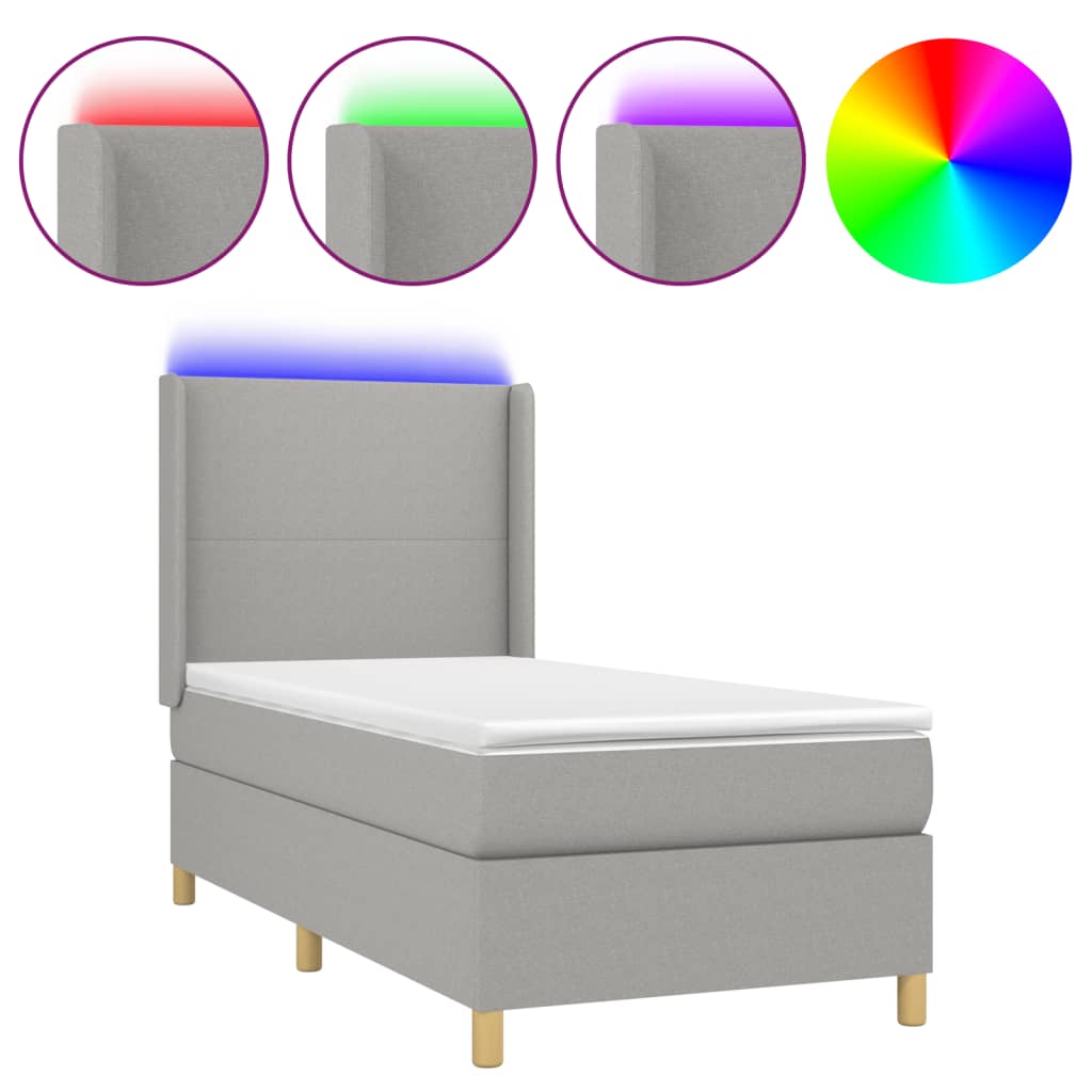 vidaXL Pat cu arcuri, saltea și LED, gri deschis, 100x200 cm, textil vidaXL Pat cu arcuri, saltea și LED, gri deschis, 100x200 cm, textil