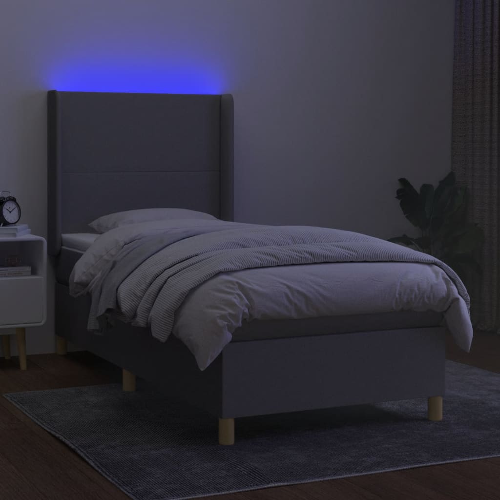 vidaXL Pat cu arcuri, saltea și LED, gri deschis, 100x200 cm, textil vidaXL Pat cu arcuri, saltea și LED, gri deschis, 100x200 cm, textil