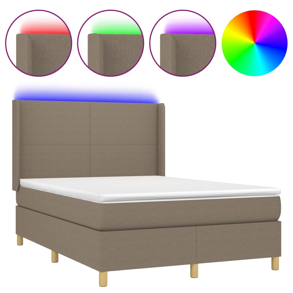 vidaXL Pat cu arcuri, saltea și LED, gri taupe, 140x190 cm, textil vidaXL Pat cu arcuri, saltea și LED, gri taupe, 140x190 cm, textil