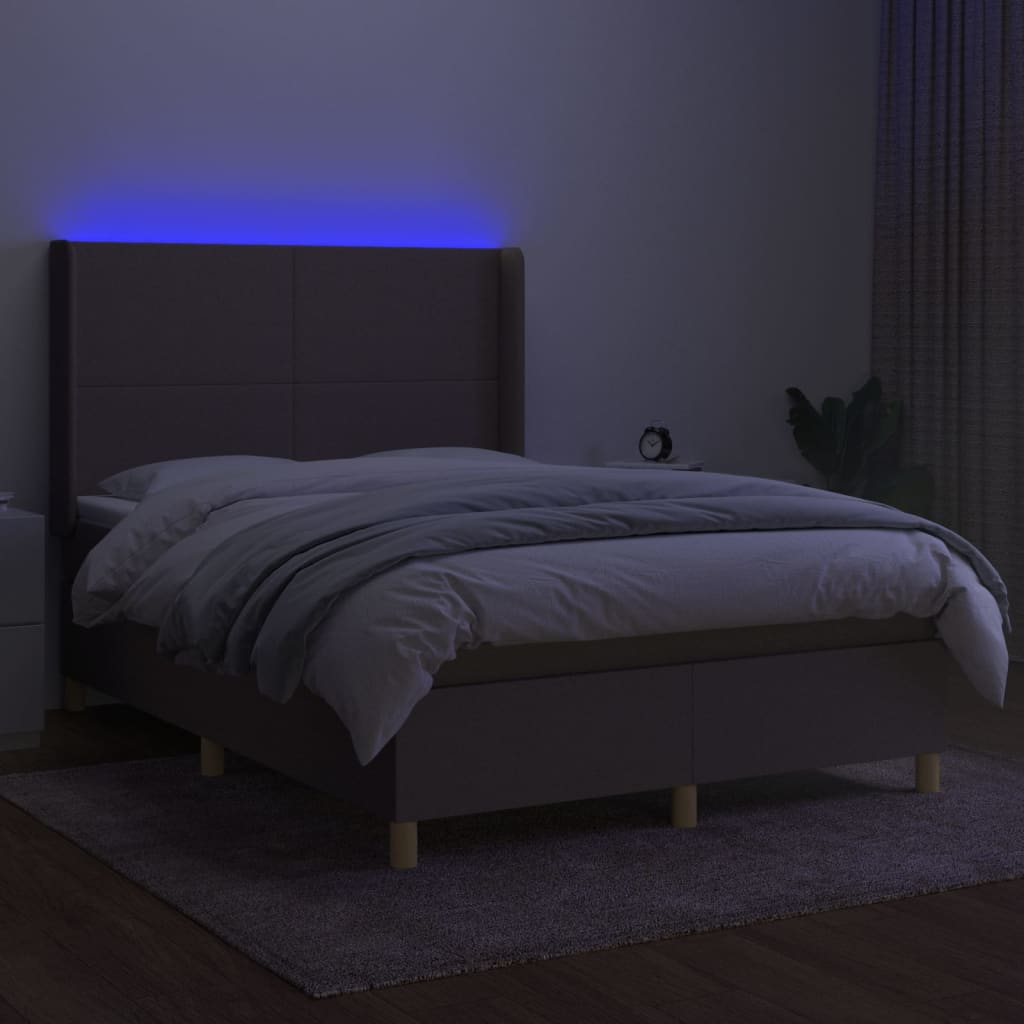 vidaXL Pat cu arcuri, saltea și LED, gri taupe, 140x190 cm, textil vidaXL Pat cu arcuri, saltea și LED, gri taupe, 140x190 cm, textil