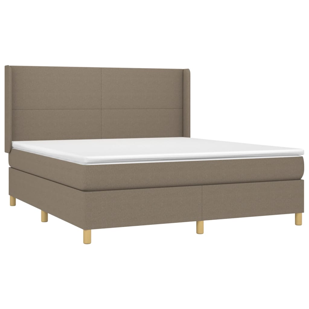 vidaXL Pat cu arcuri, saltea și LED, gri taupe, 180x200 cm, textil