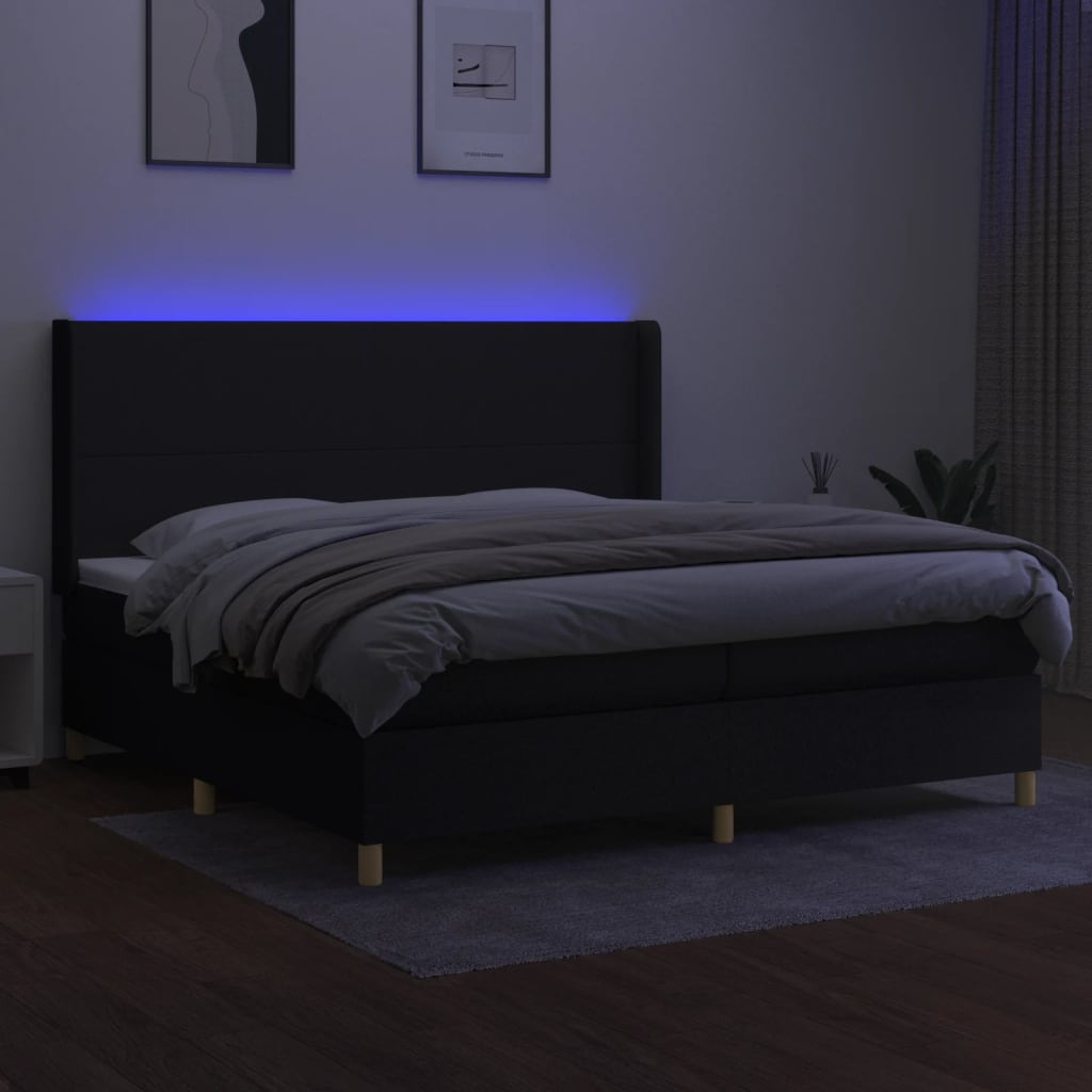 vidaXL Pat cu arcuri, saltea și LED, negru, 200x200 cm, textil