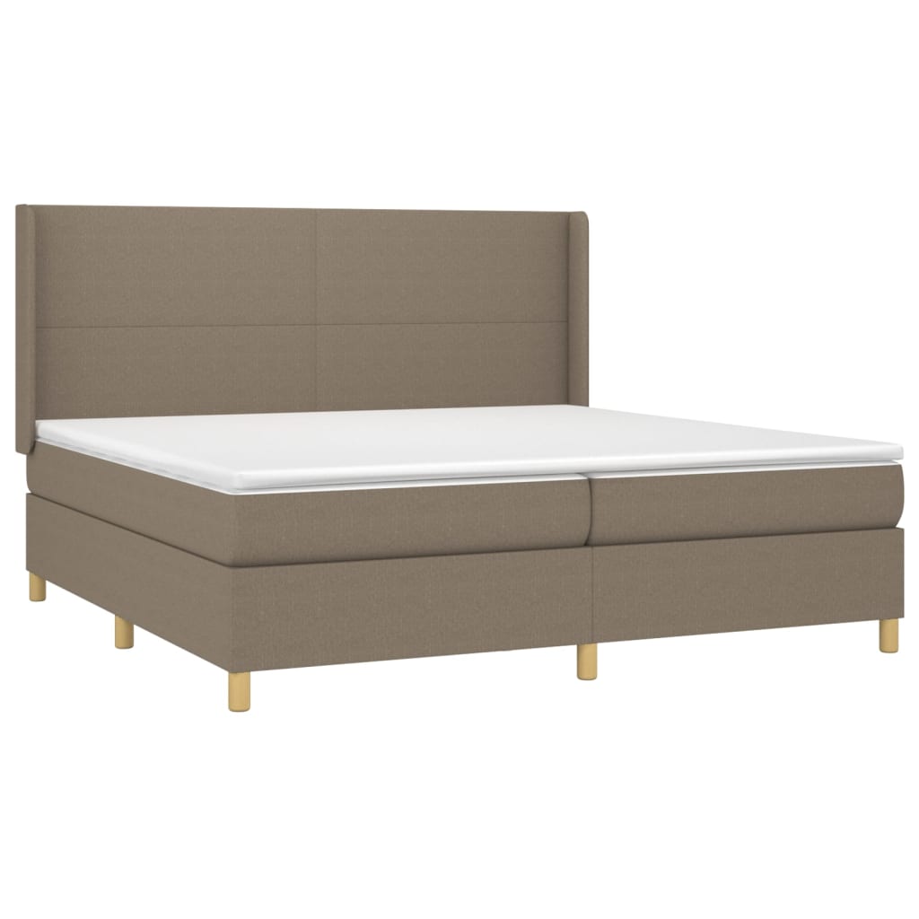 vidaXL Pat cu arcuri, saltea și LED, gri taupe, 200x200 cm, textil