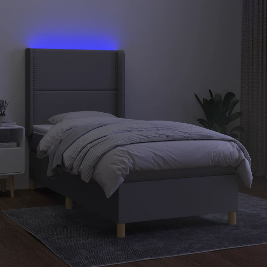 vidaXL Pat cu arcuri, saltea și LED, gri deschis, 80x200 cm, textil