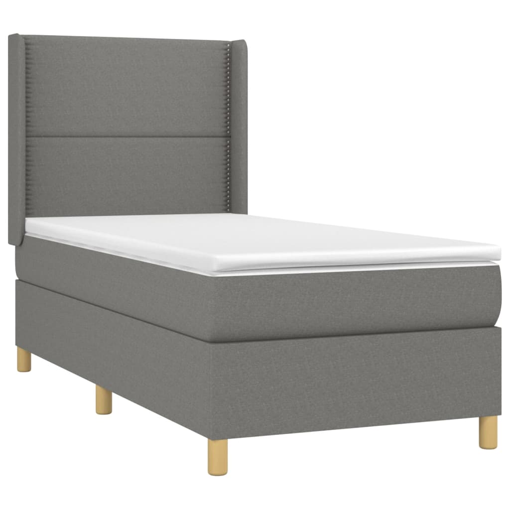 vidaXL Pat cu arcuri, saltea și LED, gri închis, 90x190 cm, textil