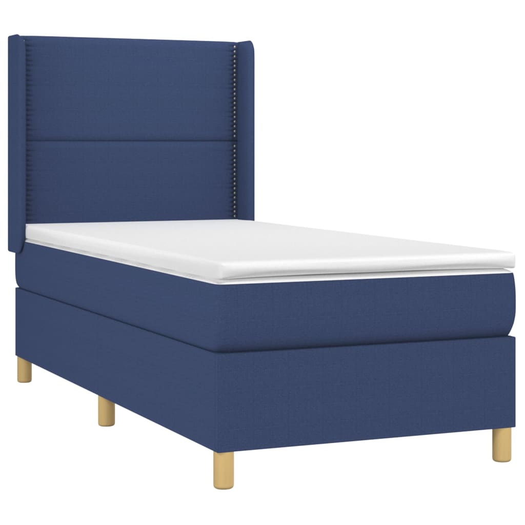 vidaXL Pat cu arcuri, saltea și LED, albastru, 90x190 cm, textil