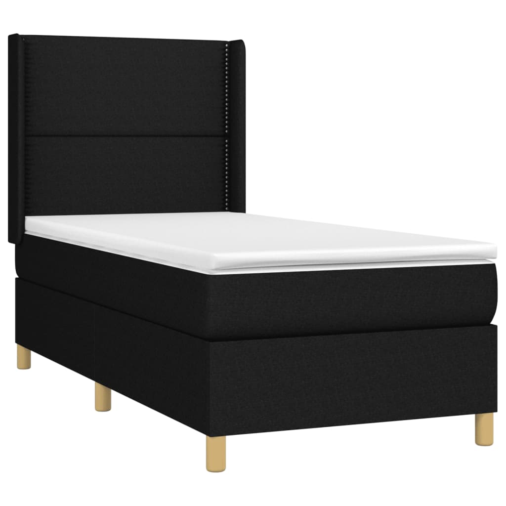 vidaXL Pat cu arcuri, saltea și LED, negru, 90x200 cm, textil
