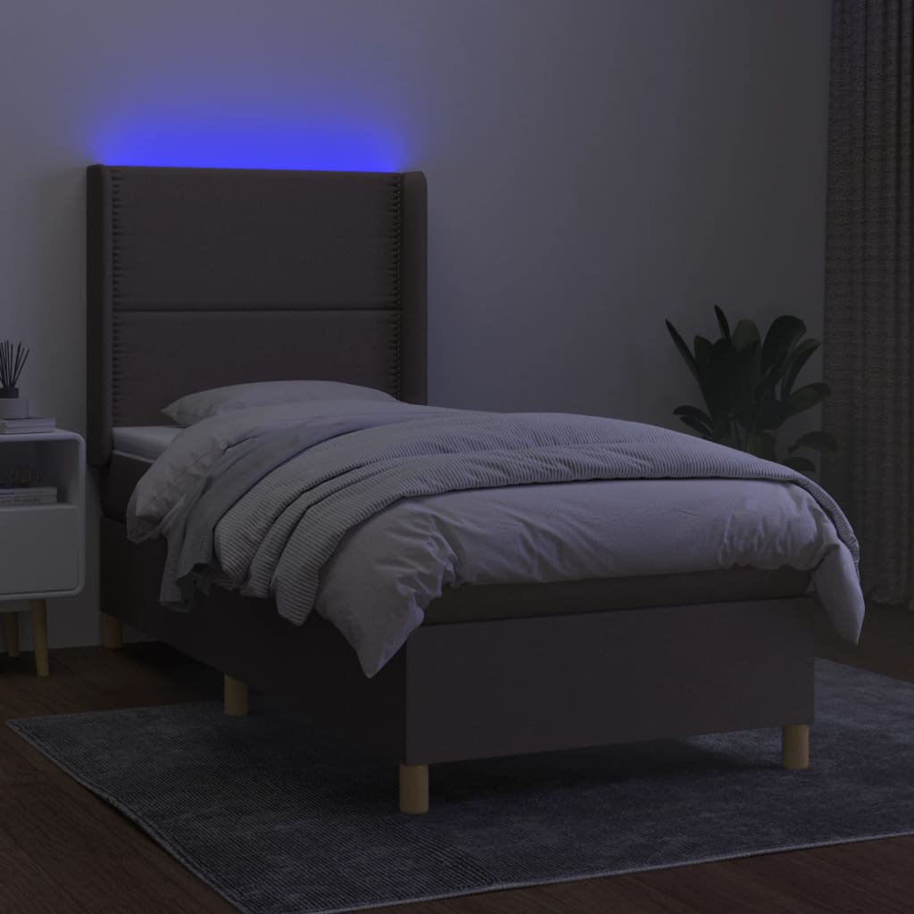 vidaXL Pat cu arcuri, saltea și LED, maro închis, 90x200 cm, textil