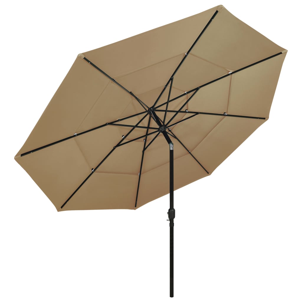 vidaXL Umbrelă de grădină 3 niveluri, stâlp aluminiu, gri taupe, 3,5 m