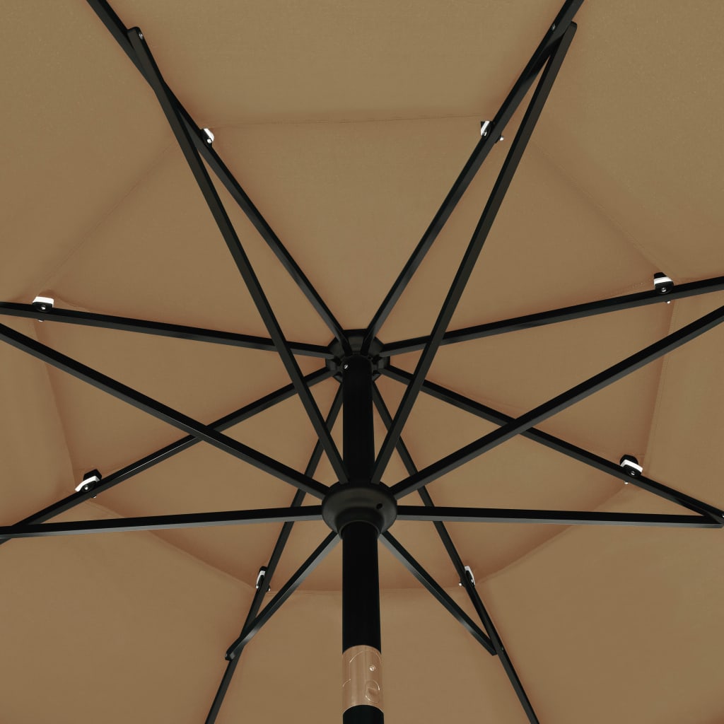 vidaXL Umbrelă de grădină 3 niveluri, stâlp aluminiu, gri taupe, 3,5 m