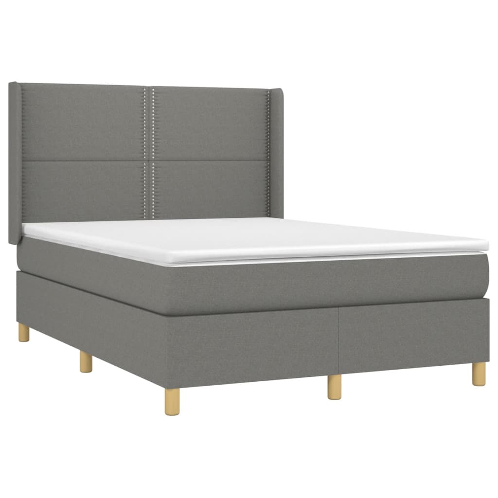 vidaXL Pat cu arcuri, saltea și LED, gri închis, 140x190 cm, textil