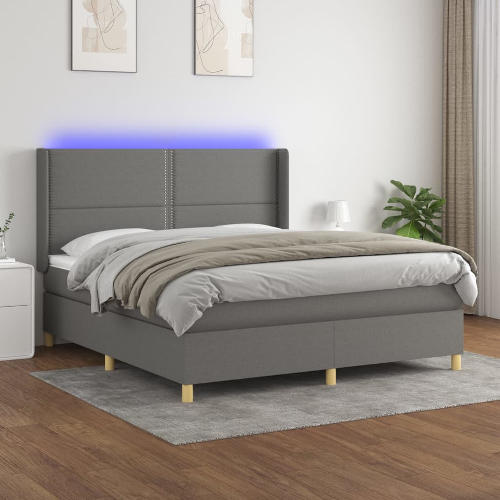 vidaXL Pat cu arcuri, saltea și LED, gri închis, 160x200 cm, textil vidaXL Pat cu arcuri, saltea și LED, gri închis, 160x200 cm, textil