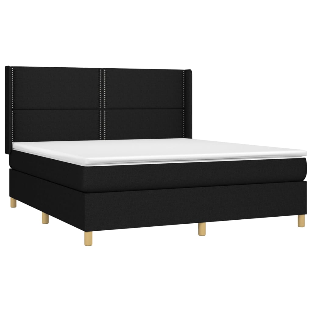 vidaXL Pat cu arcuri, saltea și LED, negru, 180x200 cm, textil vidaXL Pat cu arcuri, saltea și LED, negru, 180x200 cm, textil