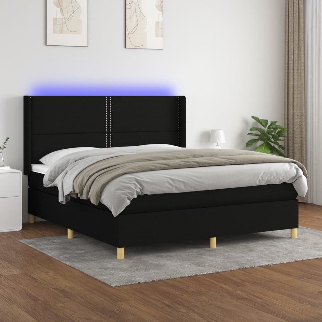 vidaXL Pat cu arcuri, saltea și LED, negru, 180x200 cm, textil vidaXL Pat cu arcuri, saltea și LED, negru, 180x200 cm, textil