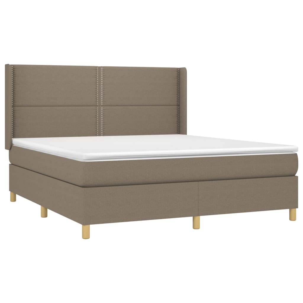 vidaXL Pat cu arcuri, saltea și LED, gri taupe, 180x200 cm, textil