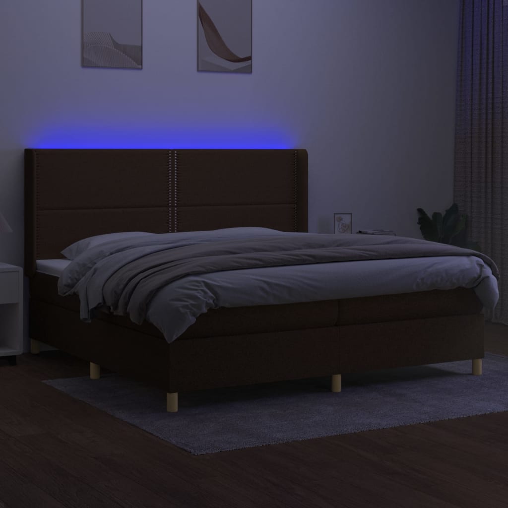 vidaXL Pat cu arcuri, saltea și LED, maro închis, 200x200 cm, textil
