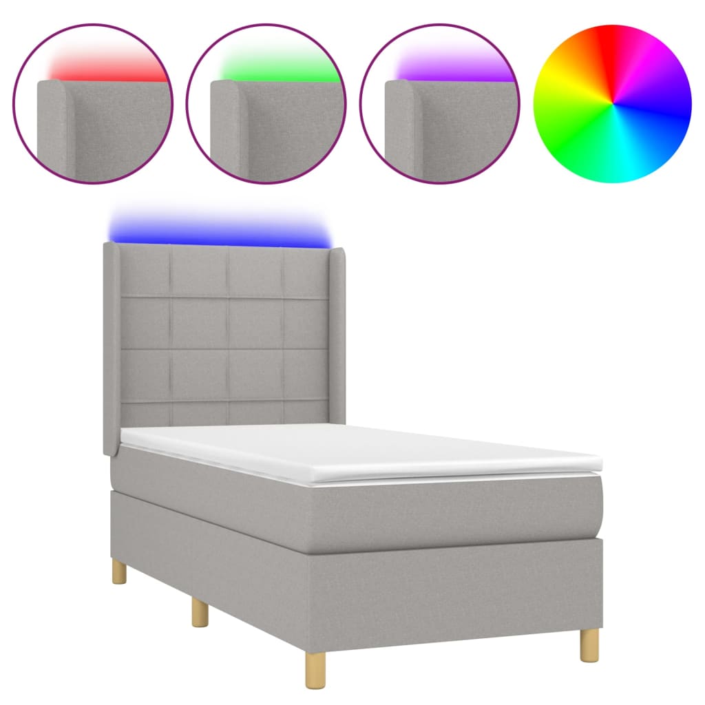 vidaXL Pat cu arcuri, saltea și LED, gri deschis, 80x200 cm, textil vidaXL Pat cu arcuri, saltea și LED, gri deschis, 80x200 cm, textil