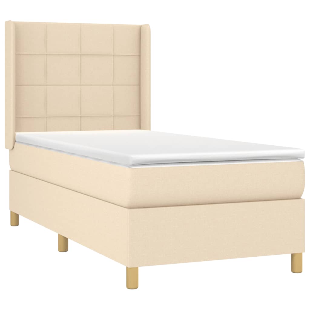 vidaXL Pat cu arcuri, saltea și LED, crem, 90x190 cm, textil vidaXL Pat cu arcuri, saltea și LED, crem, 90x190 cm, textil