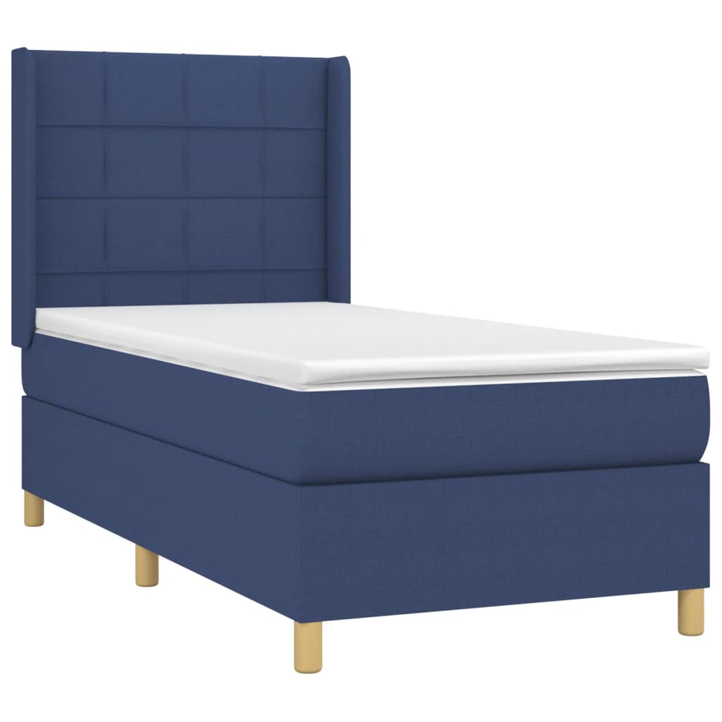 vidaXL Pat cu arcuri, saltea și LED, albastru, 90x190 cm, textil