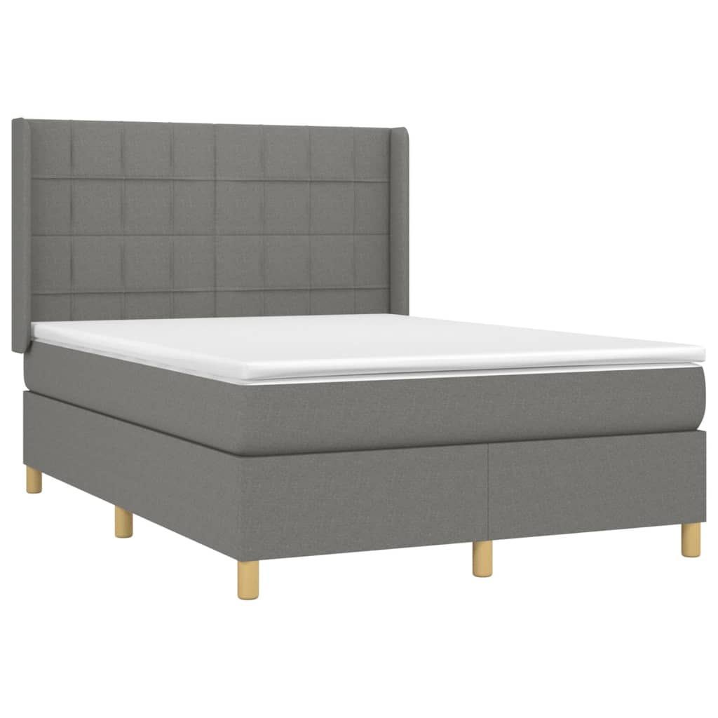 vidaXL Pat cu arcuri, saltea și LED, gri închis, 140x190 cm, textil