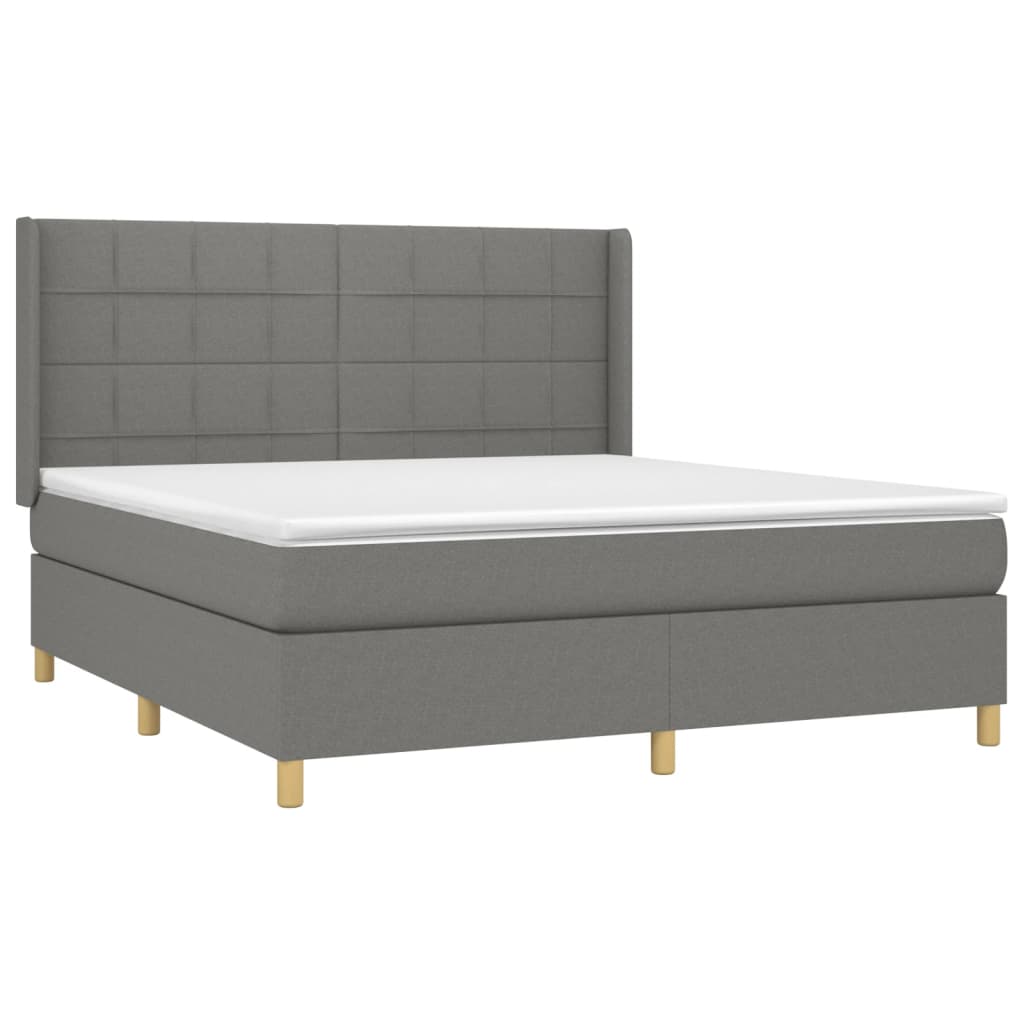 vidaXL Pat cu arcuri, saltea și LED, gri închis, 160x200 cm, textil vidaXL Pat cu arcuri, saltea și LED, gri închis, 160x200 cm, textil