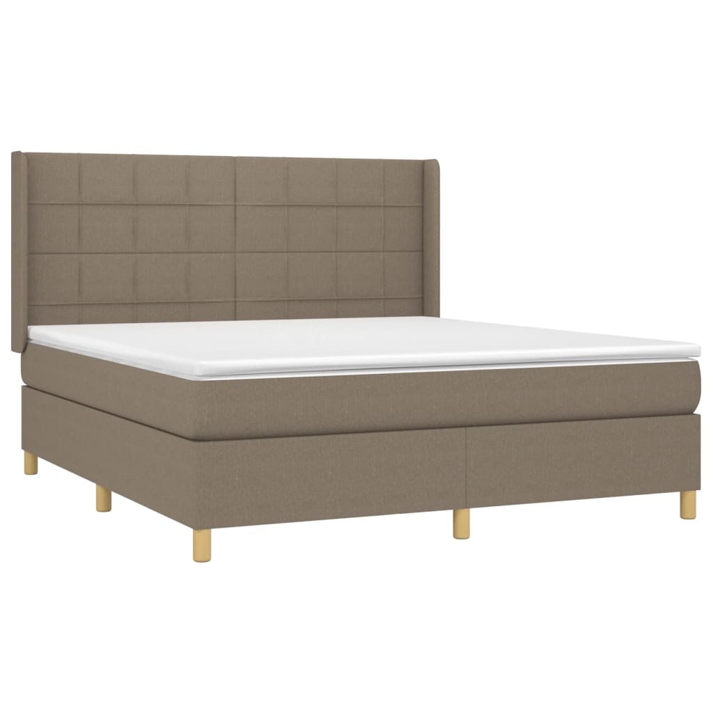 vidaXL Pat cu arcuri, saltea și LED, gri taupe, 160x200 cm, textil