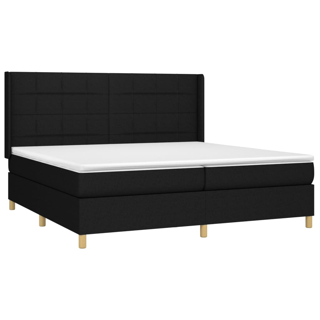 vidaXL Pat cu arcuri, saltea și LED, negru, 200x200 cm, textil vidaXL Pat cu arcuri, saltea și LED, negru, 200x200 cm, textil