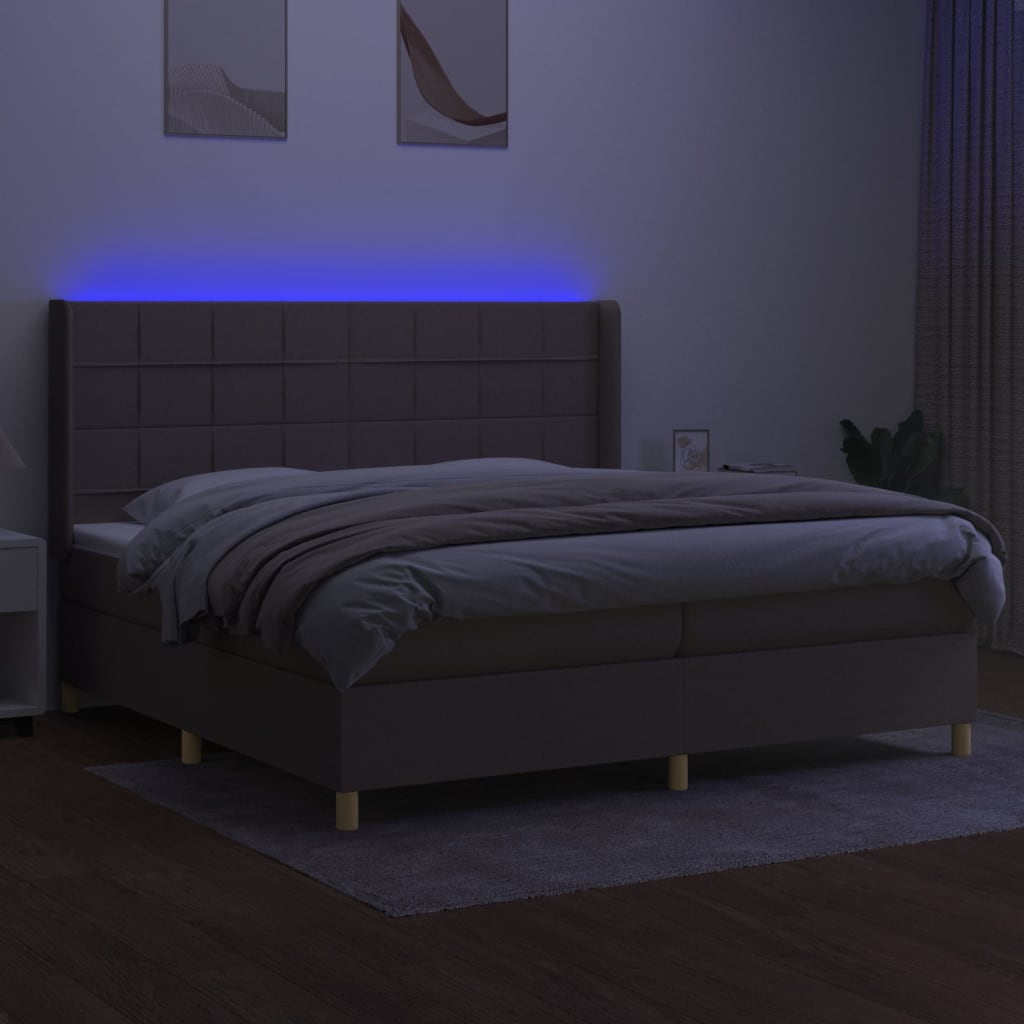 vidaXL Pat cu arcuri, saltea și LED, gri taupe, 200x200 cm, textil