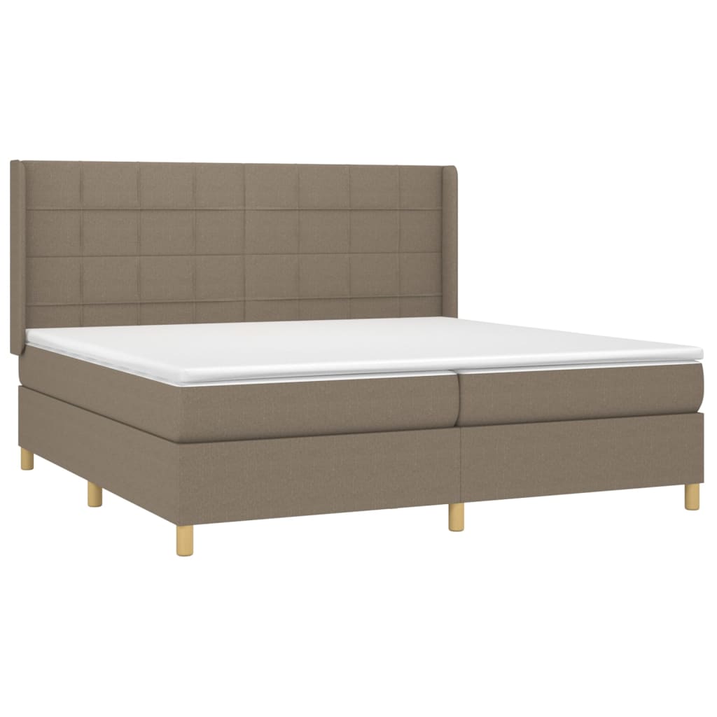 vidaXL Pat cu arcuri, saltea și LED, gri taupe, 200x200 cm, textil
