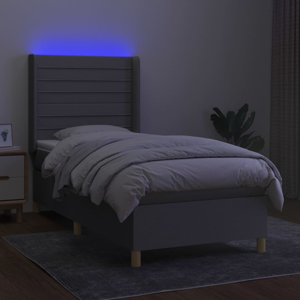 vidaXL Pat cu arcuri, saltea și LED, gri deschis, 80x200 cm, textil vidaXL Pat cu arcuri, saltea și LED, gri deschis, 80x200 cm, textil
