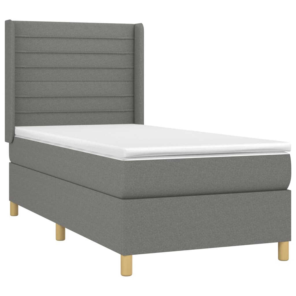 vidaXL Pat cu arcuri, saltea și LED, gri închis, 90x190 cm, textil