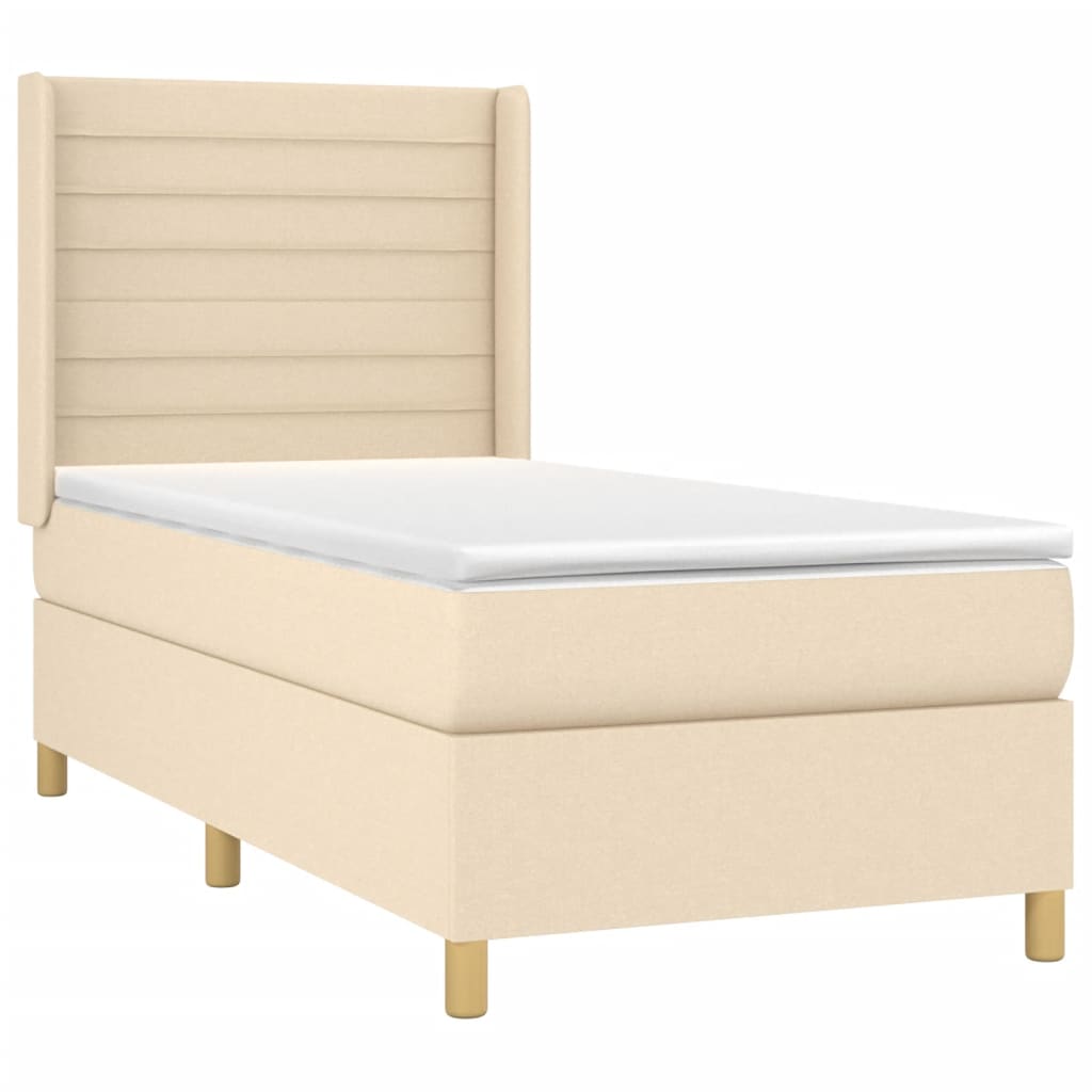 vidaXL Pat cu arcuri, saltea și LED, crem, 90x190 cm, textil vidaXL Pat cu arcuri, saltea și LED, crem, 90x190 cm, textil
