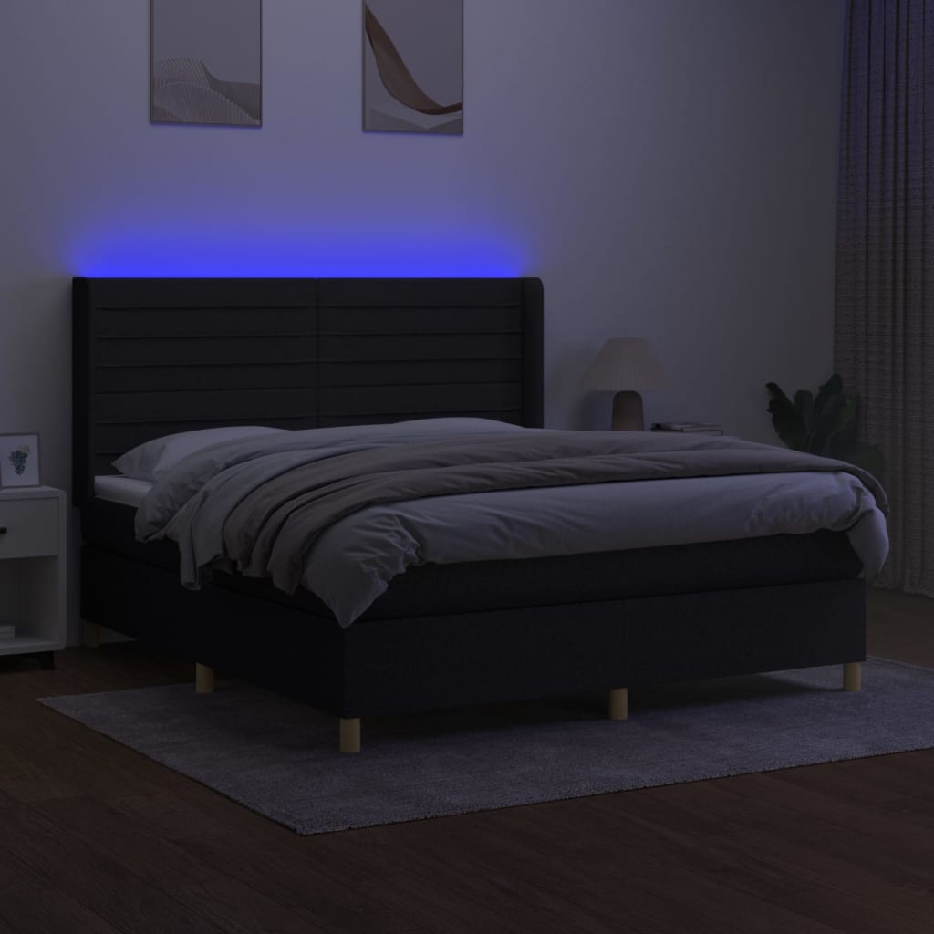 vidaXL Pat cu arcuri, saltea și LED, negru, 180x200 cm, textil vidaXL Pat cu arcuri, saltea și LED, negru, 180x200 cm, textil