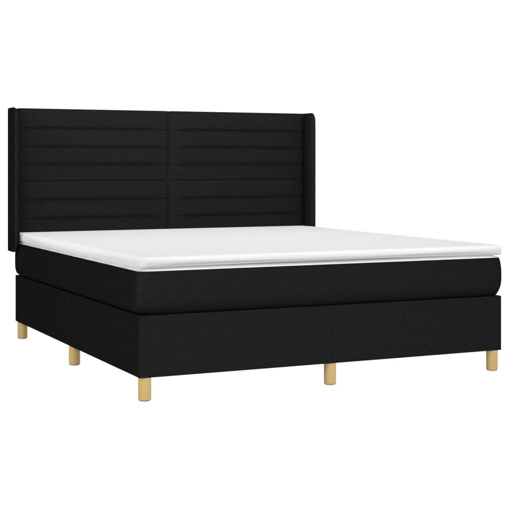 vidaXL Pat cu arcuri, saltea și LED, negru, 180x200 cm, textil vidaXL Pat cu arcuri, saltea și LED, negru, 180x200 cm, textil