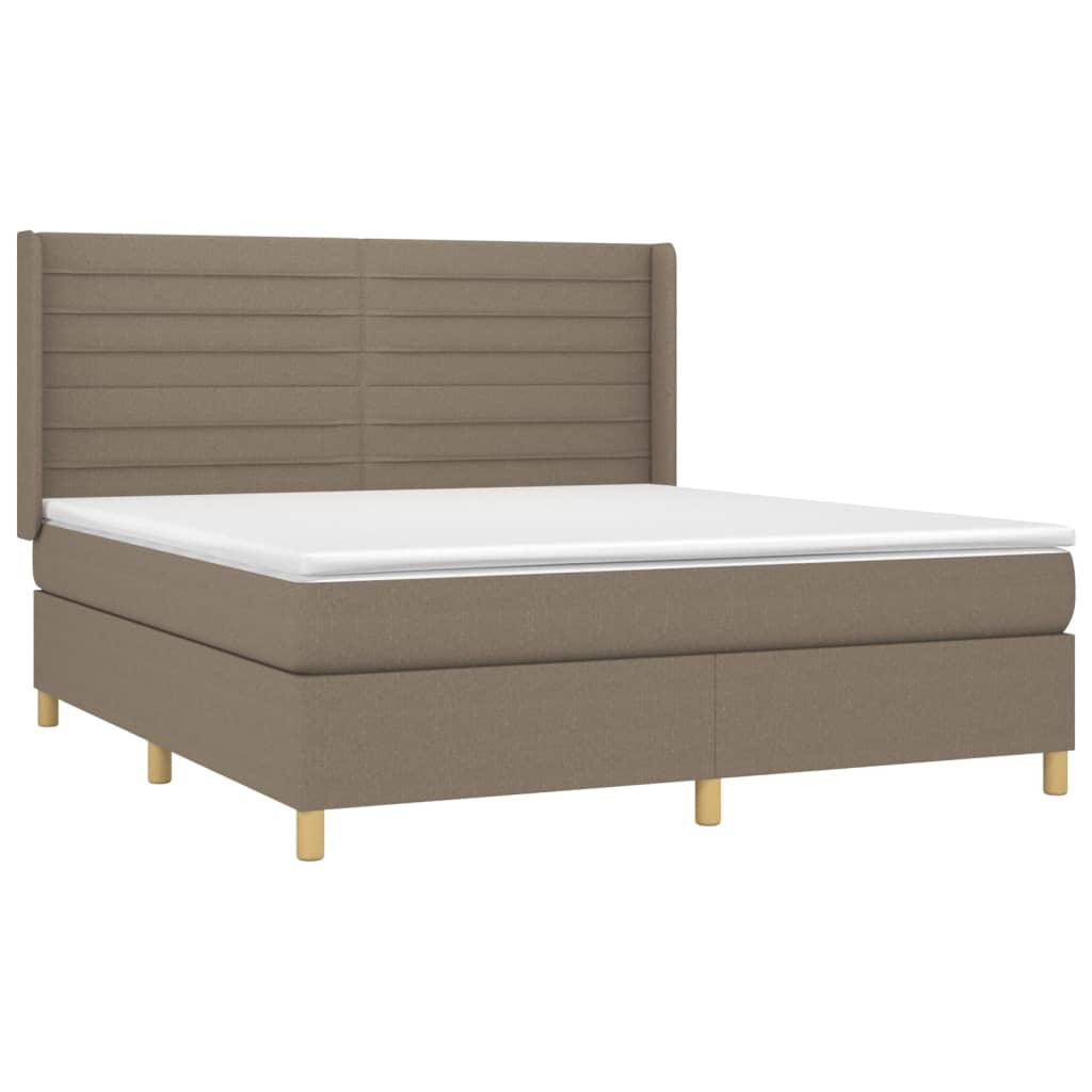 vidaXL Pat cu arcuri, saltea și LED, gri taupe, 180x200 cm, textil