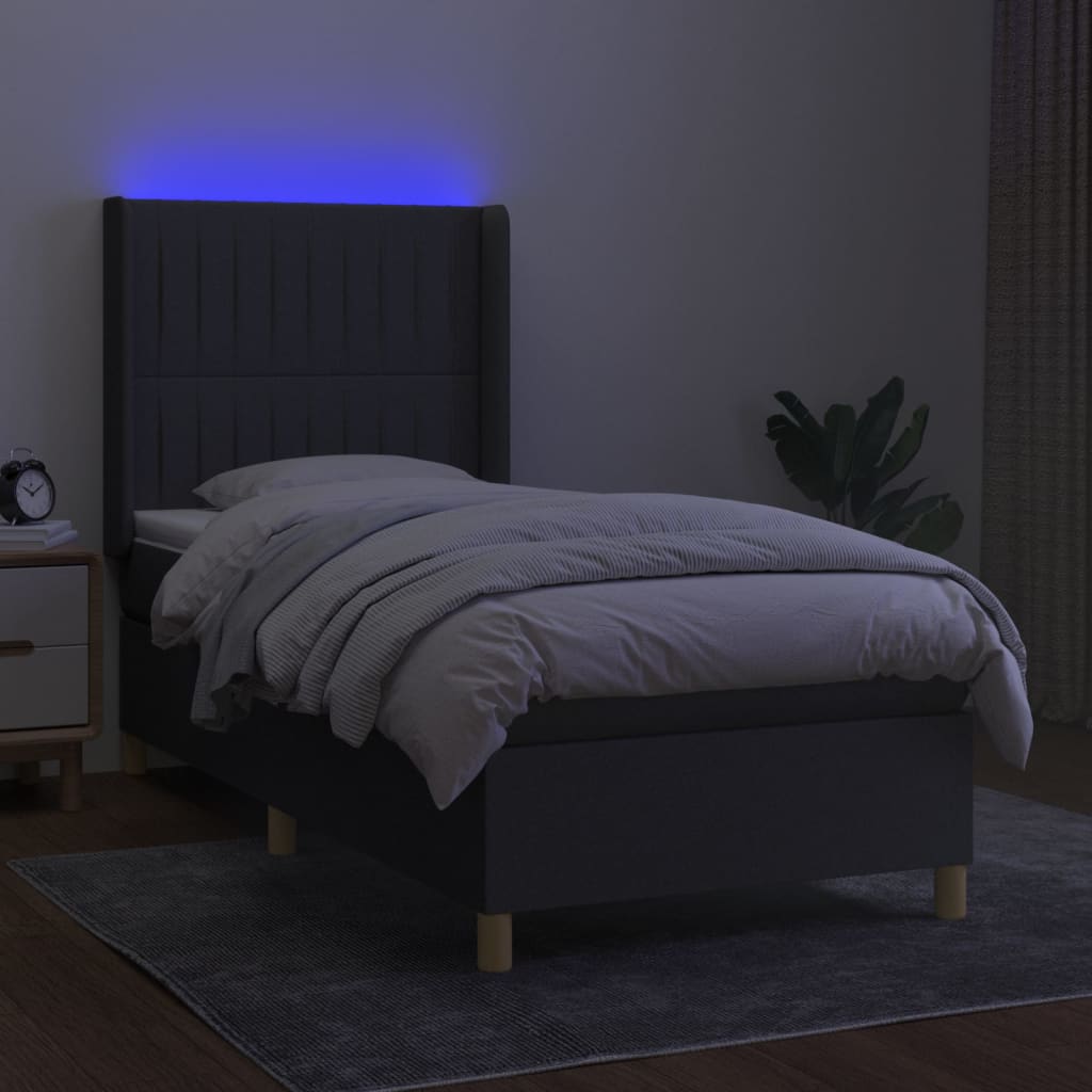vidaXL Pat cu arcuri, saltea și LED, gri închis, 80x200 cm, textil vidaXL Pat cu arcuri, saltea și LED, gri închis, 80x200 cm, textil